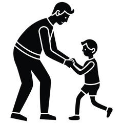 Happy Father’s Day typography, vector illustration, greeting card, mustache, tie, dad and son silhouette, family love concept.Happy Father’s Day vector design.Dad and child silhouette art.