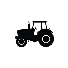 A black and white depiction of a classic farm tractor silhouette