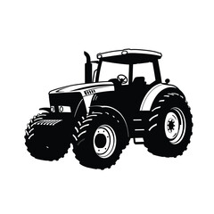 Detailed black and white tractor illustration presenting a bold silhouette