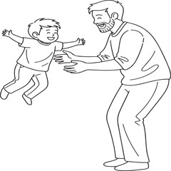 Happy Father’s Day typography, vector illustration, greeting card, mustache, tie, dad and son silhouette, family love concept.Happy Father’s Day vector design.Dad and child silhouette art.