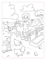 Friendly Duck and Chicken on the Farm Coloring Page