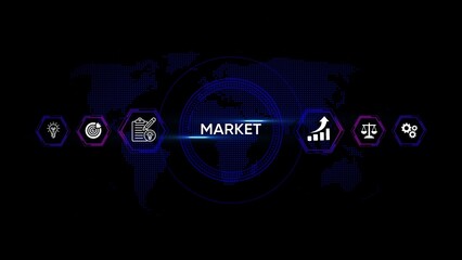 Digital market concept with global map and business icons image