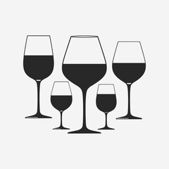 A set of wine glasses Vector Illustration focuses on simplicity, elegance, and ease of recognition. Vector Sign for Banner, Logos, Labels, and Icons.
