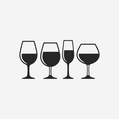  A set of wine glasses Vector Illustration focuses on simplicity, elegance, and ease of recognition. Vector Sign for Banner, Logos, Labels, and Icons.