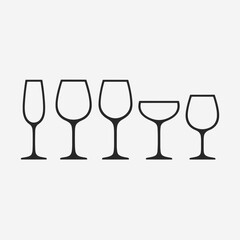  A set of wine glasses Vector Illustration focuses on simplicity, elegance, and ease of recognition. Vector Sign for Banner, Logos, Labels, and Icons.