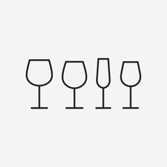  A set of wine glasses Vector Illustration focuses on simplicity, elegance, and ease of recognition. Vector Sign for Banner, Logos, Labels, and Icons.