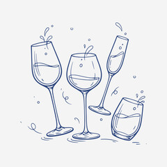  A set of wine glasses Vector Illustration focuses on simplicity, elegance, and ease of recognition. Vector Sign for Banner, Logos, Labels, and Icons.
