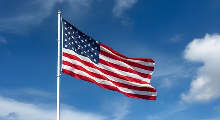 Naklejka premium American flag waving in the blue sky