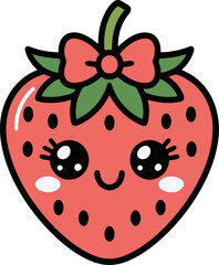 Obraz premium Vector art of delightful strawberry cartoon this sweet strawberry with a bow is perfect for adding a touch of freshness and charm to any project its cute face and vibrant color make it irresistible