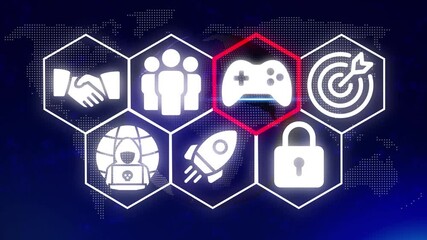 Digital Business Strategy Icons Game Controller Network World Map Technology Connection image photo - Powered by Adobe