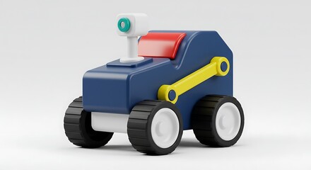 New retro space colony 3d render of a toy robot with wheels isolated on white background