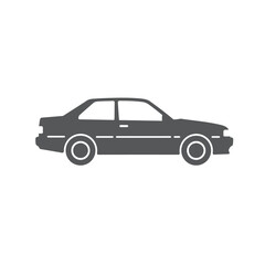 Classic sedan vehicle illustration in a stark bold black silhouette