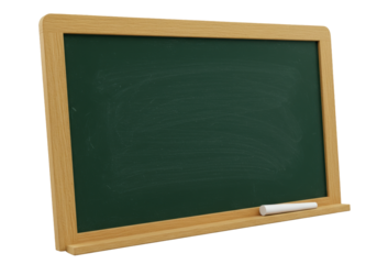 Pristine emerald green classic chalkboard with light oak frame & white chalk stick, isolated on transparent background under studio lighting, professional product presentation concept