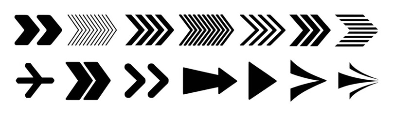 Collection of Diverse Black Arrow Icons Pointing Right