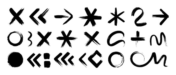 Collection of Hand-Drawn Brush Stroke Symbols and Icons