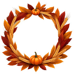 Thanksgiving frame with pumpkins and autumn leaves illustration perfect for Thanksgiving invitations, ads, and holiday campaigns.Graphic resources.Transparent background