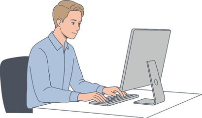 Young Man Working on Computer at Desk