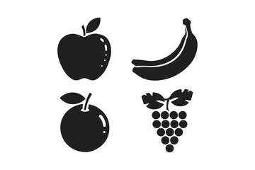 Silhouette icons of four different fruits on a white background