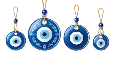 Nazar Boncugu PNG Set – Traditional Turkish Evil Eye Charms, Blue and White, Transparent Background