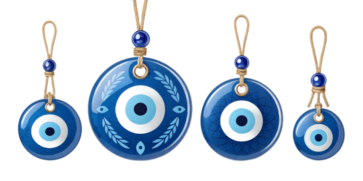 Nazar Boncugu PNG Set – Traditional Turkish Evil Eye Charms, Blue and White, Transparent Background