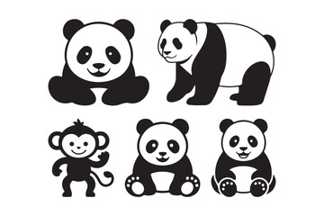 Cute cartoon pandas and monkey illustrations
