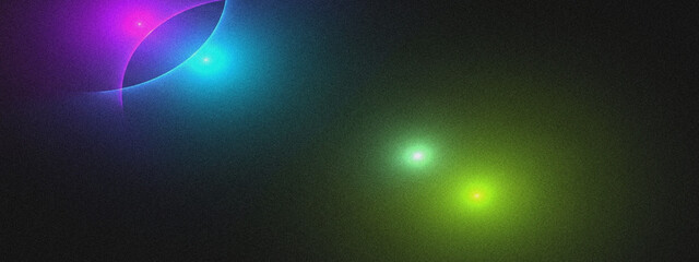 Cosmic abstract background with glowing purple, cyan, and green lights resembling distant stars or nebulae in deep space