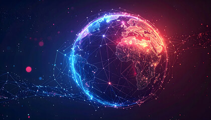 Obraz premium Global Connectivity: The digital realm is personified by a vibrant, glowing earth adorned with intricate connections, symbolizing global unity. A visionary representation of our networked world.