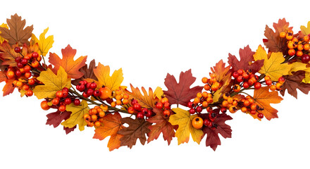 Festive autumn garland featuring vibrant fall leaves and berries, perfect for seasonal decoration