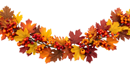 Festive autumn garland featuring vibrant fall leaves and berries, perfect for seasonal decoration