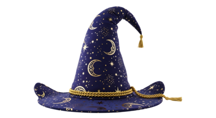 Whimsical Celestial Wizard Hat with Moon and Star Motifs