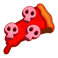 Funny Skull Pizza Slice Cartoon Illustration