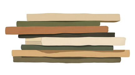Stacked rectangular blocks in earthy tones create calm and natural abstract composition with beige, brown, green, and black colors