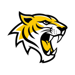 Stylized yellow wolf head silhouette on black background