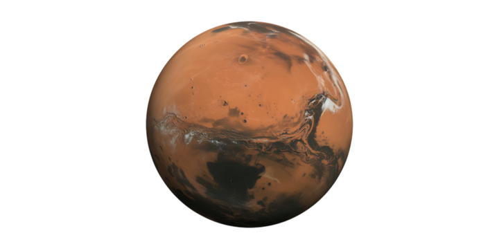 Astonishingly detailed view of Mars with its signature red hue and dramatic surface features