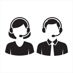Cartoon customer service icon of a woman with a headset, a simple vector illustration for call center support