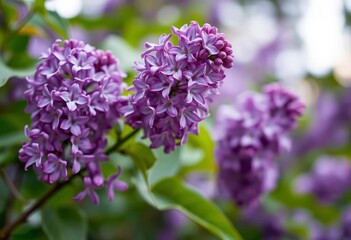 Obraz premium Intense purple lilac blossoms, close-up, soft focus spring background, fragrant, blossom