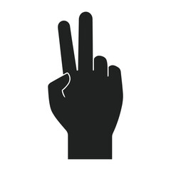 Silhouette of a hand displaying the peace sign with two fingers extended upwards in a simple design