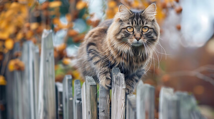 A Norwegian Forest cat climbing 