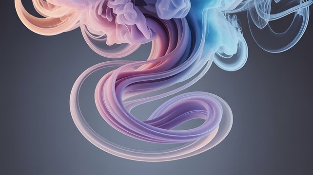 Abstract Pastel Swirls: Elegant, Serene 3D Render of Flowing, Translucent Forms on a Gray Background.