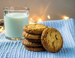 Cookies and milk on a textured cloth