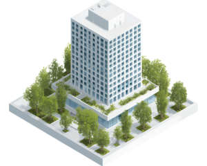 transparent background iconic building in a centric design, isometric illustration