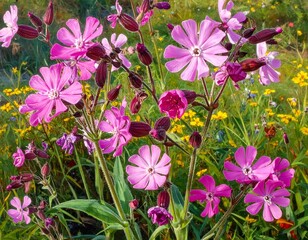 Vibrant Wildflower Meadow Displaying Pink Blooms