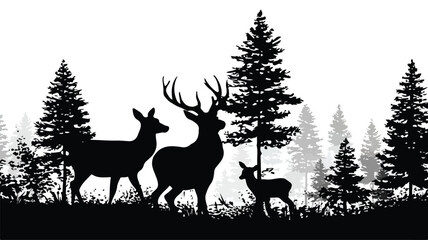 Majestic Black Deer Family Silhouette with Baby for Professional Use