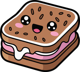 Vector art of adorable kawaii smore this delightful illustration features a cute smore character with a cheerful expression, perfect for adding a touch of sweetness to any project