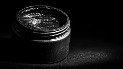 High Contrast Dramatic Shot of a Black Jar Containing Dark Substance Against a Black Background