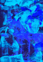 Vibrant dynamic abstract acrylic blue background with artistic brush textures. different shades of blue