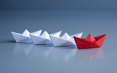 Red Paper Boat Among White Boats