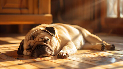 a pug napping in a sunlight 