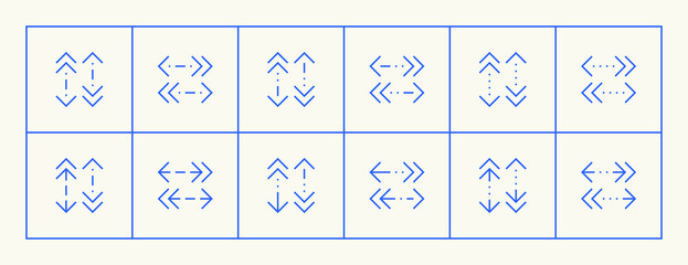 Outline vector different direction arrow icon set. Straight arrow icons. Previous, direction, navigation, fast forward, upward, right and more. Editable stroke.