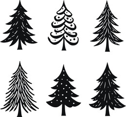 Collection of stylized christmas tree vector illustrations for holiday decorations